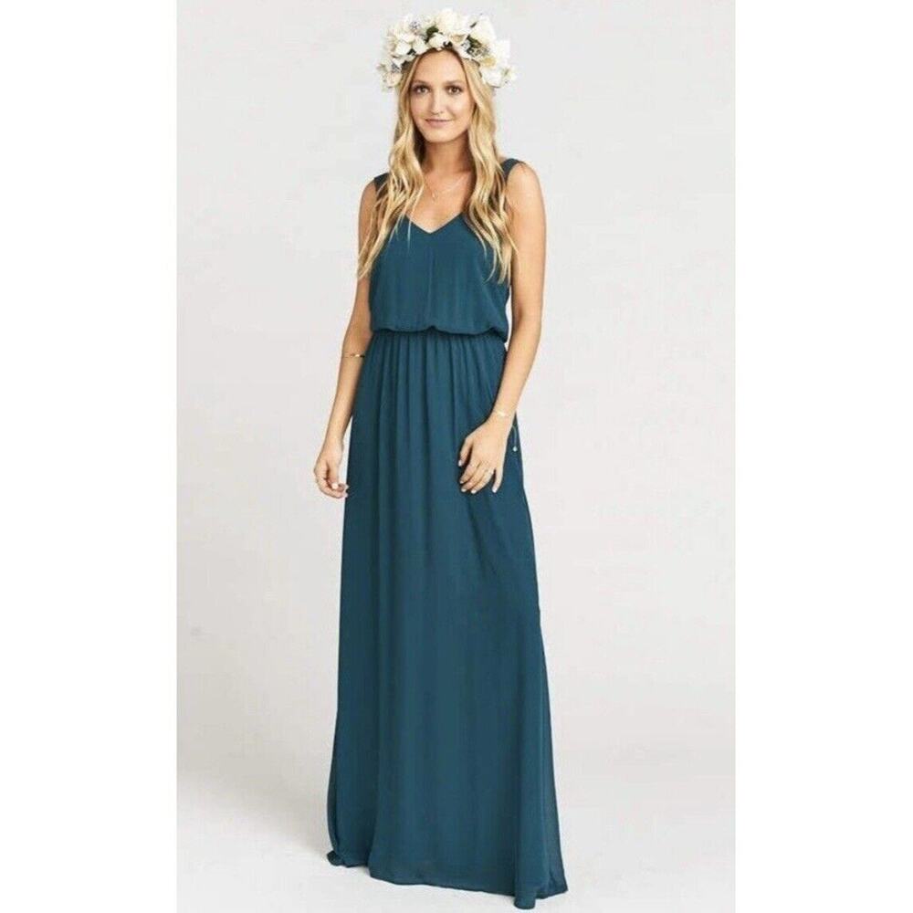 Show Me Your Mumu Medium Kendall Maxi Dress Deep Jade Chiffon NEW